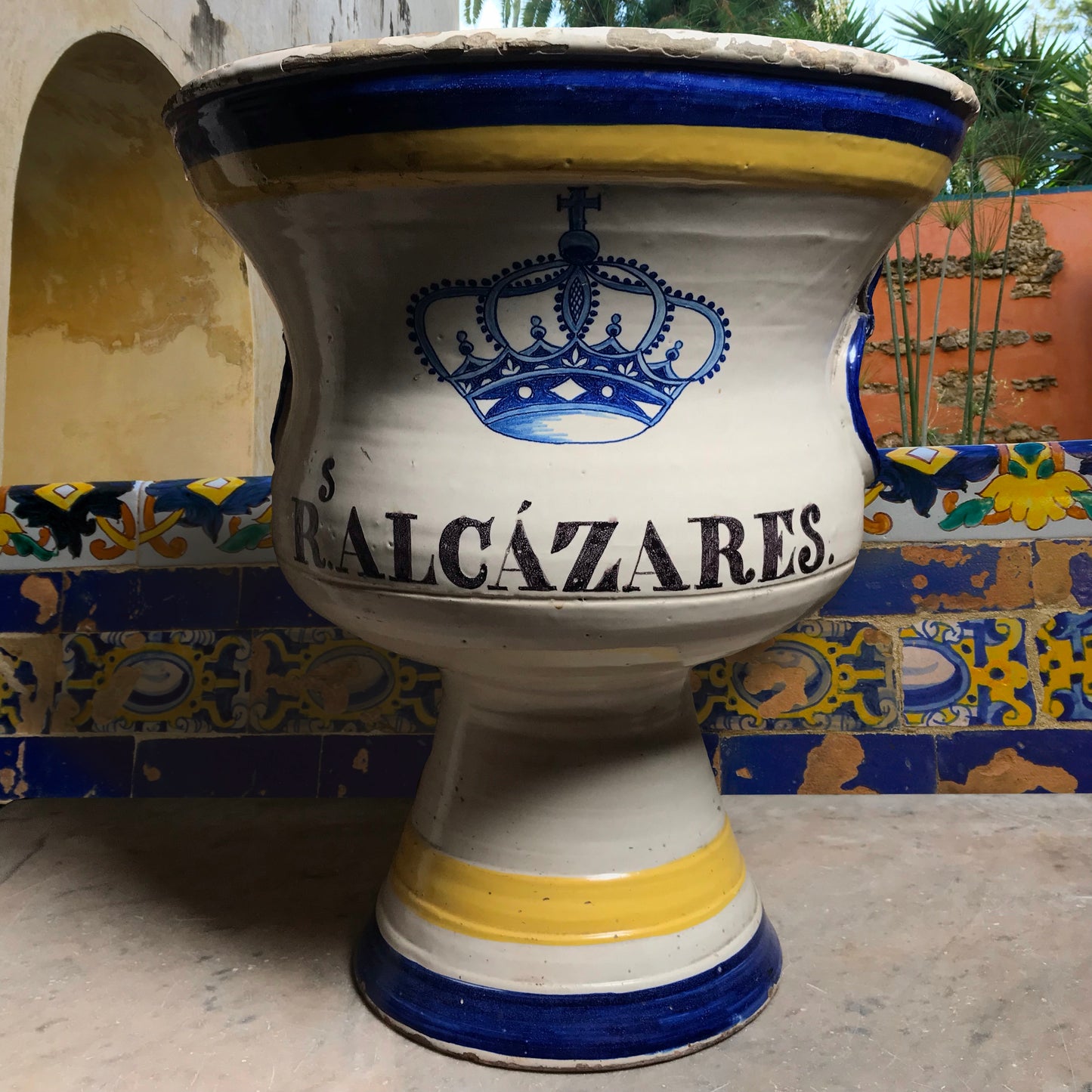 Three 19th Century Faience Spanish Campana Vases from the Real Alcázar de Sevilla (Royal Alcázar Palace of Seville)