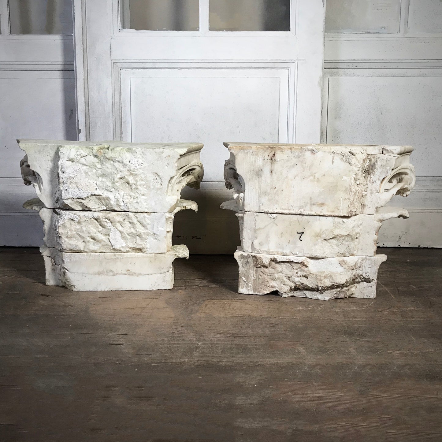 Pair of Italian Carrara Marble Capitals c.1780