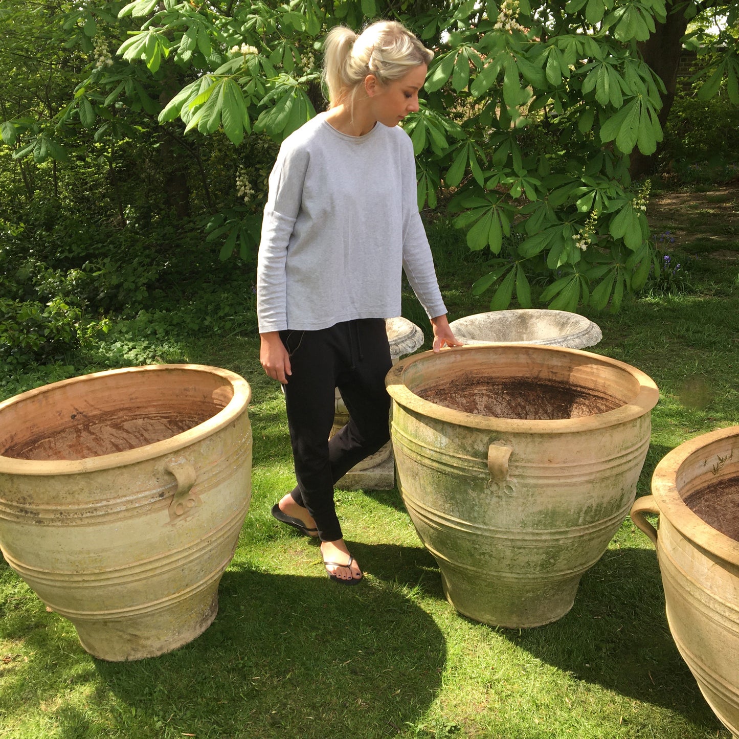 Set of Three Grand Scale Terracotta Urns