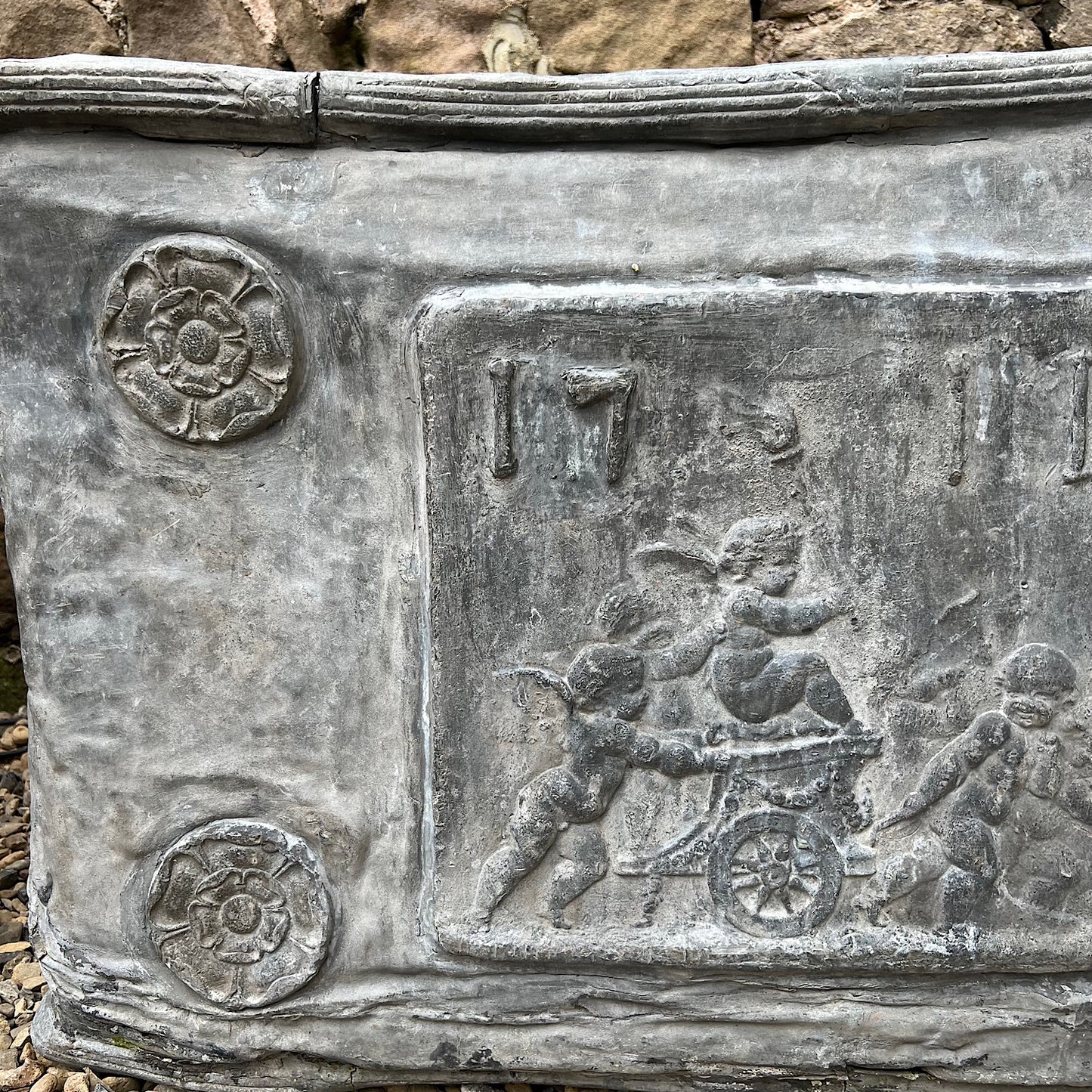 Rare Queen Anne Lead Cistern with Cherubs 1711