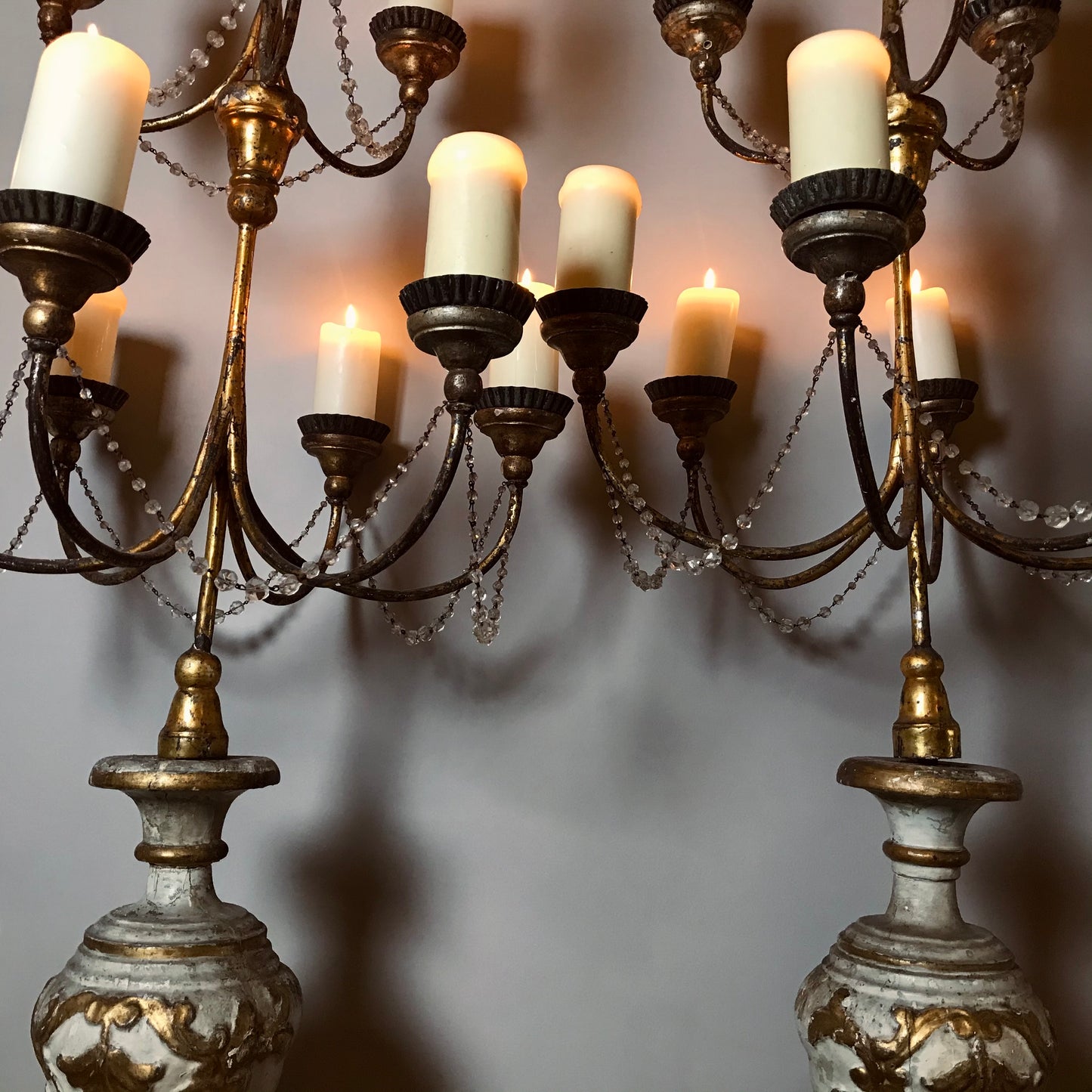 Large Pair of Florentine Terracotta and Gilt Wood Candelabra c.1860