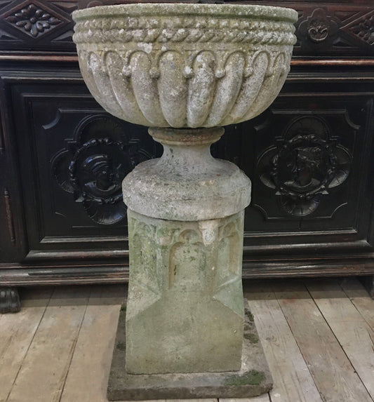 Early 20th Century Composite Stone Urn & Plinth