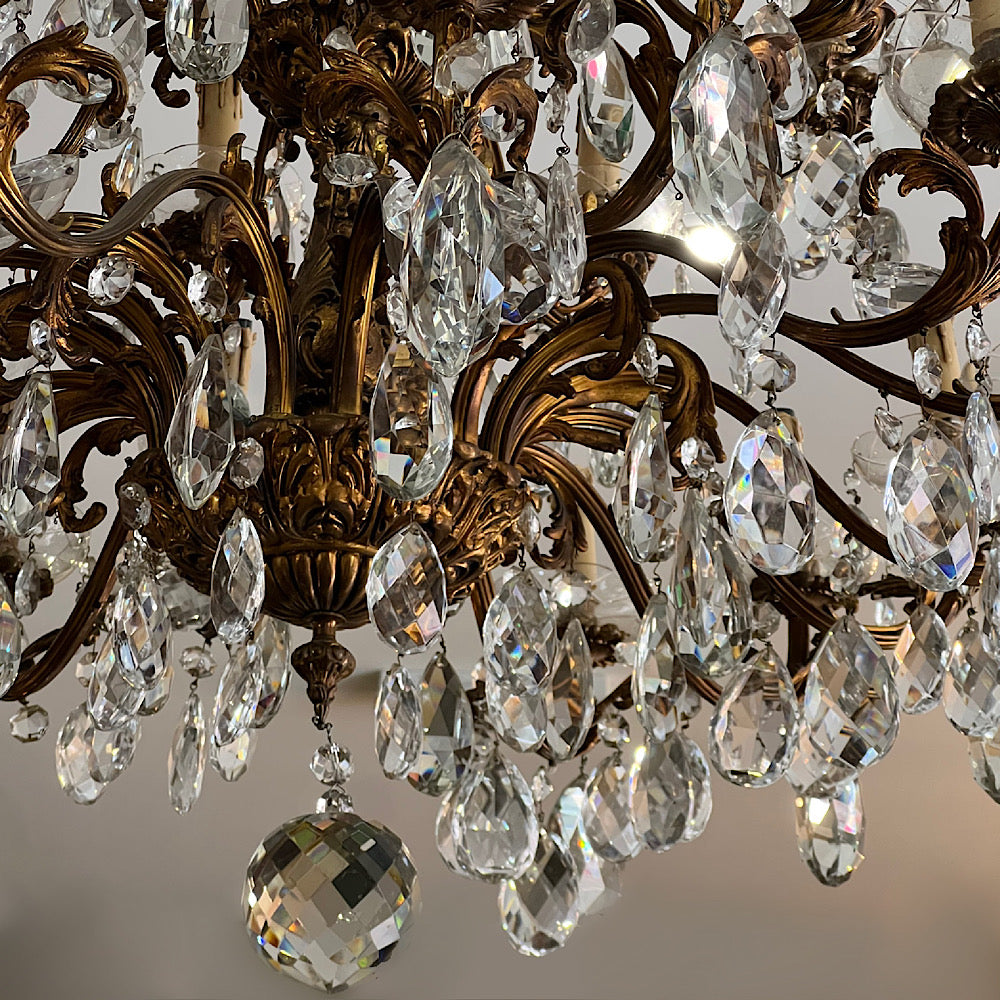 Huge Italian Bronze and Crystal Chandelier c.1890