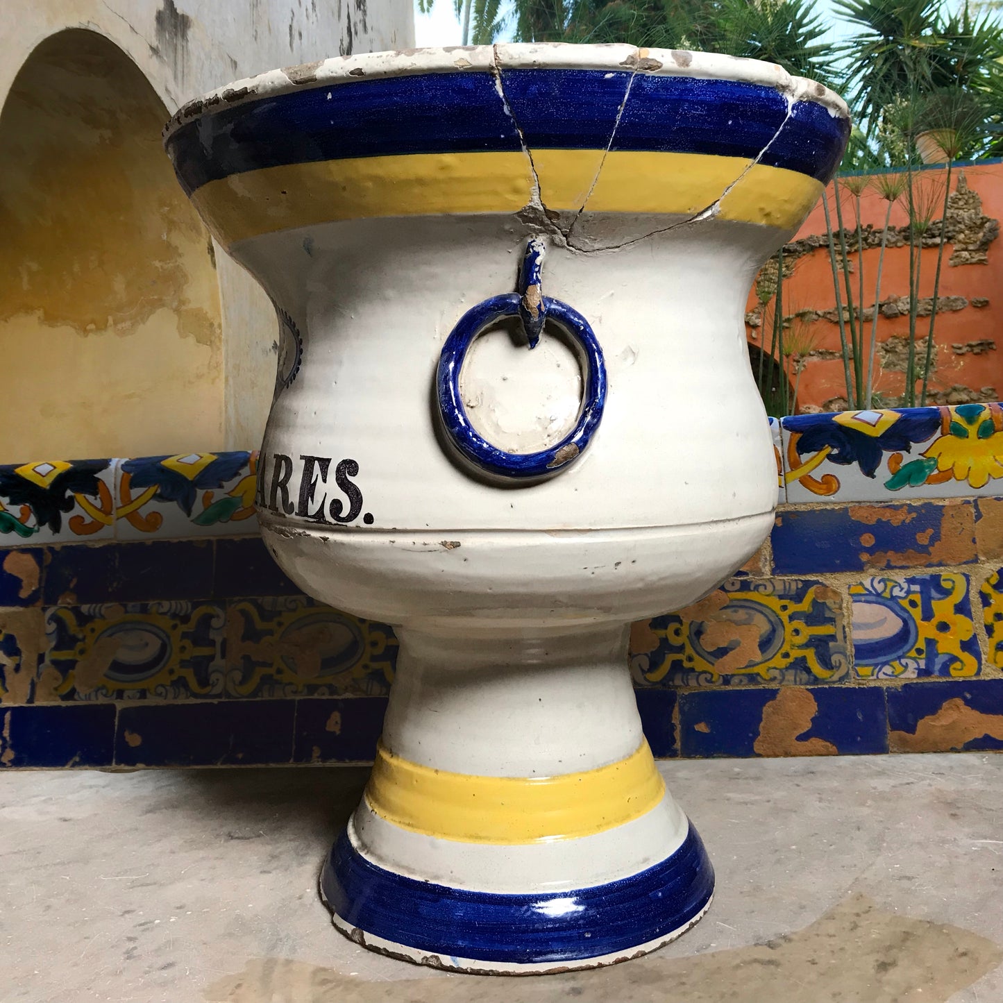 Three 19th Century Faience Spanish Campana Vases from the Real Alcázar de Sevilla (Royal Alcázar Palace of Seville)