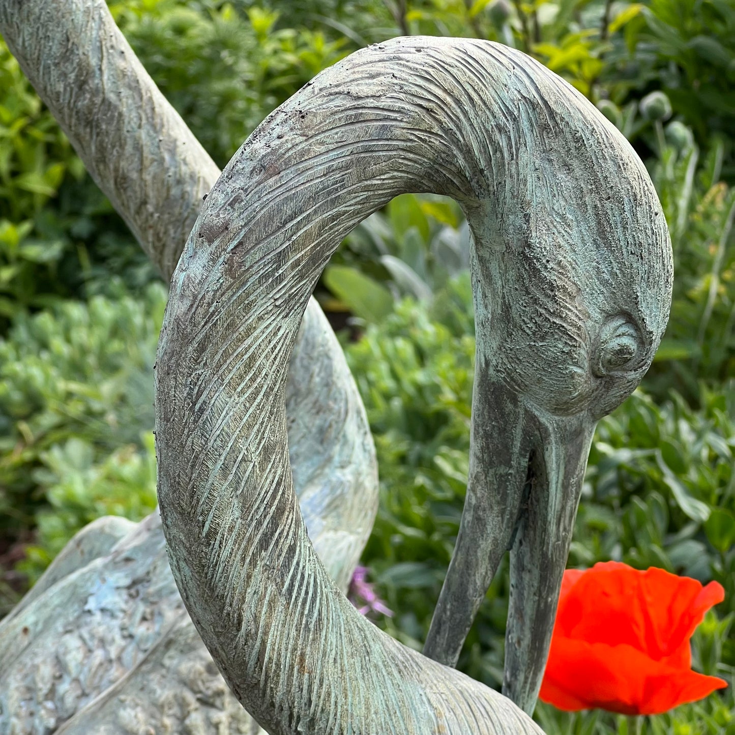 Pair of Meiji Style Bronze Garden Cranes with Fountain Spouts Mid 20th Century
