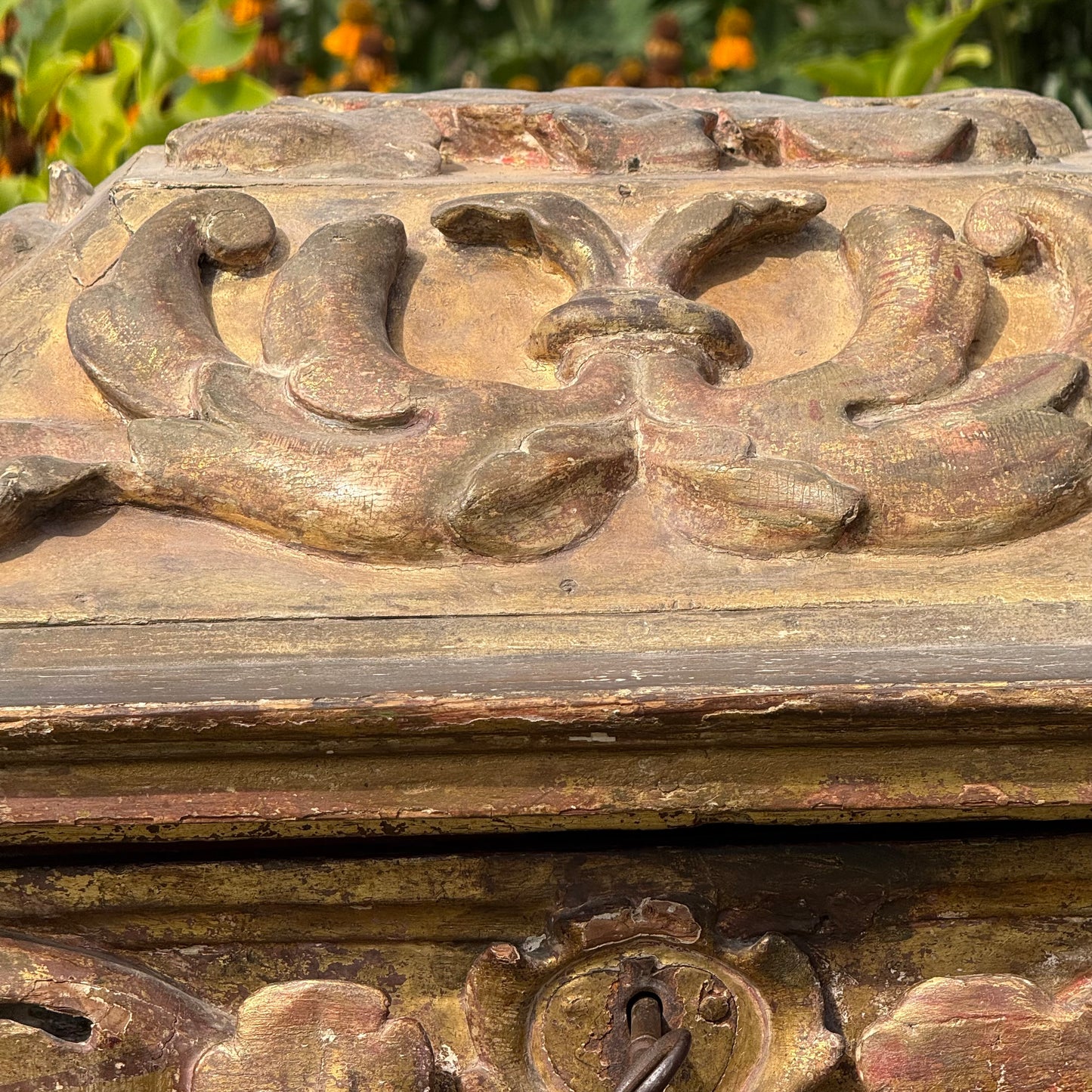 17th Century Italian Baroque Carved, Gilt & Polychrome Sarcophagus Form Reliquary Casket