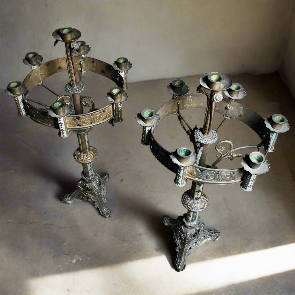 Pair of French Neo-Gothic Altar Candelabra c.1860