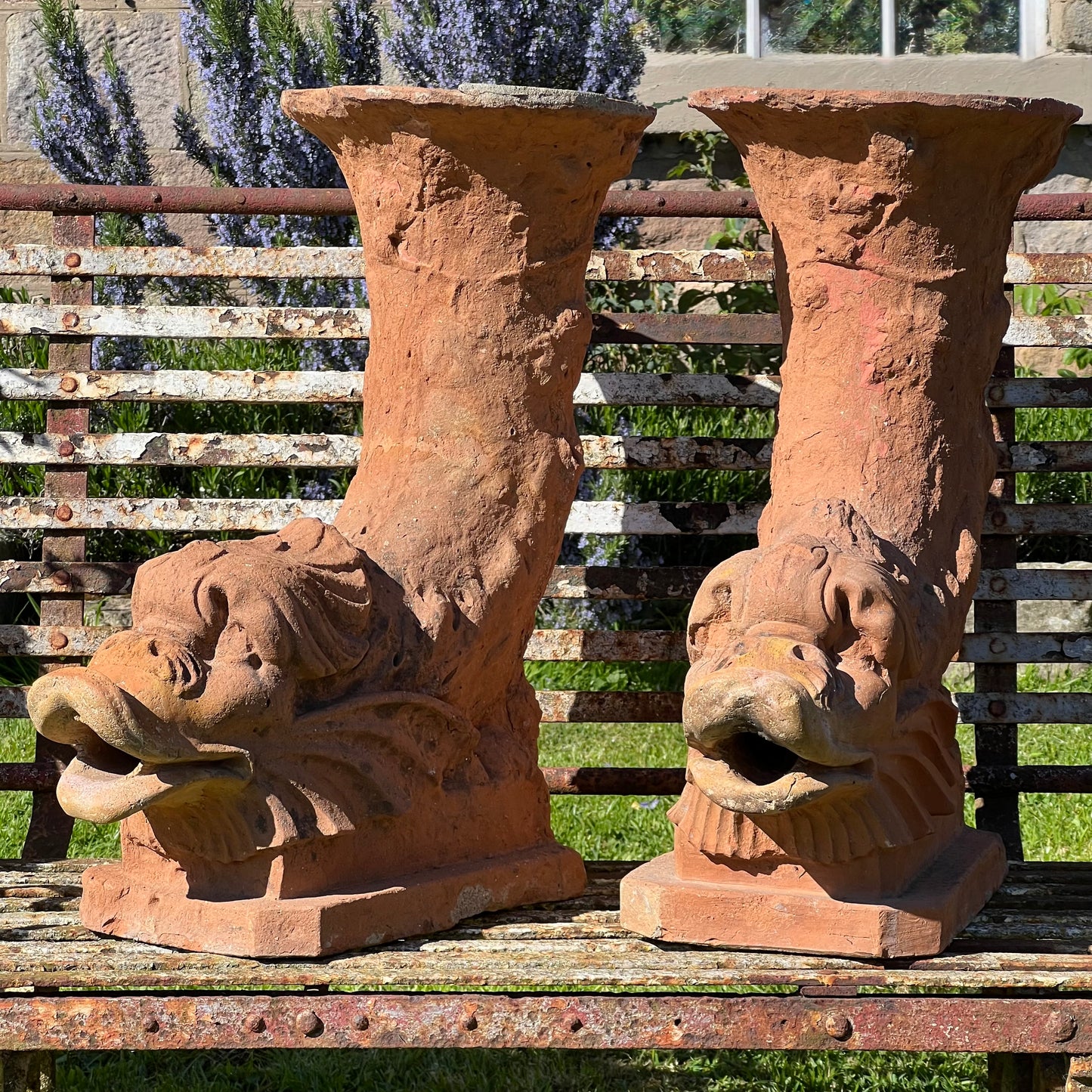 Pair of Italian Terracotta Dolphin Fountain Spouts, Late 18th / Early 19th Century