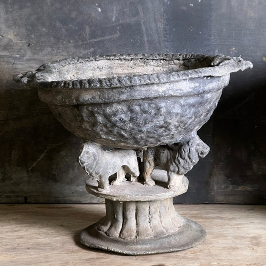 Pair of Georgian Lead Urns with Lion Supports, England c.1820