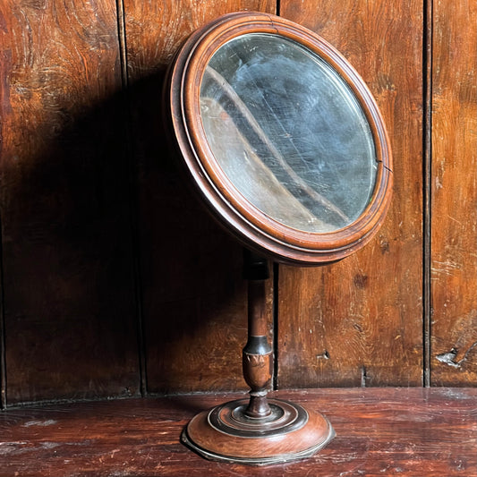English Victorian Walnut Shaving Mirror with Octagonal Base, c.1850–1865