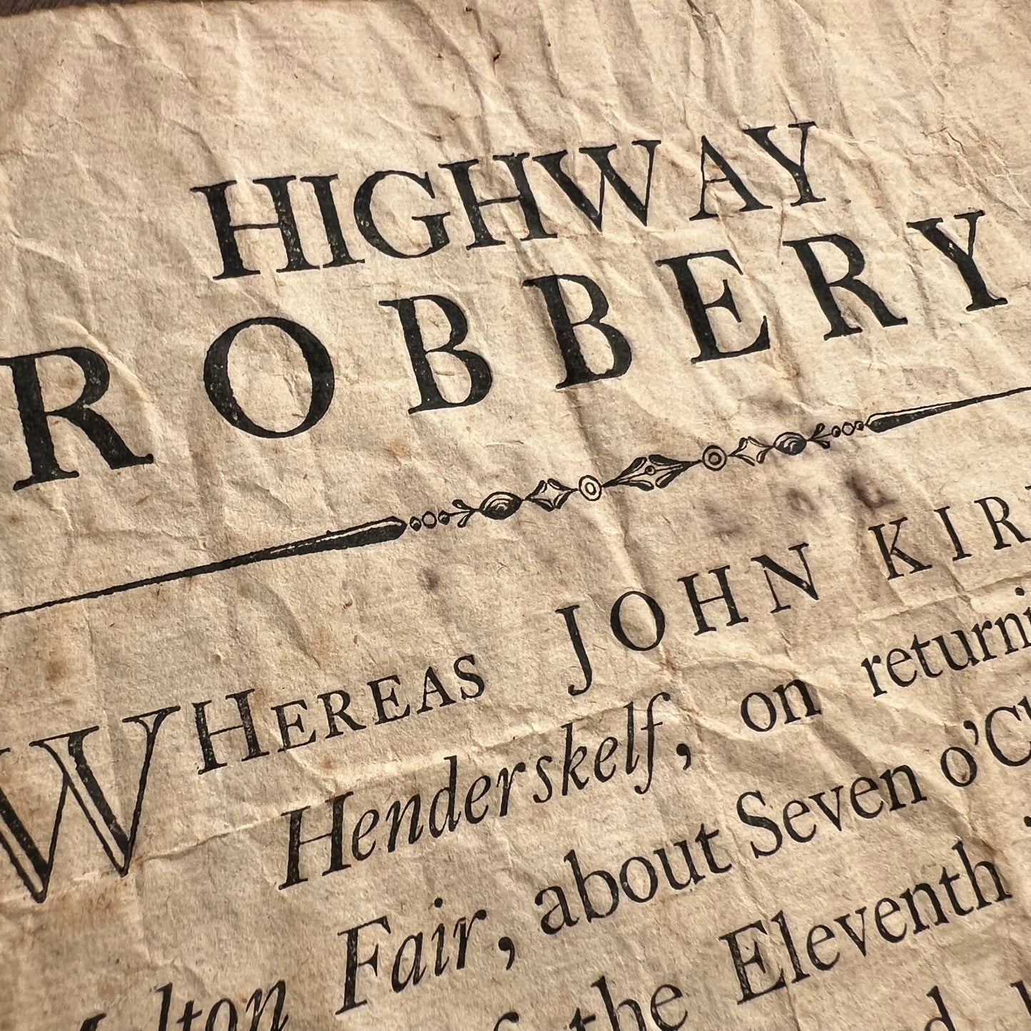 Regency “Highway Robbery” Castle Howard ‘Henderskelf’ Broadside Poster d.1809