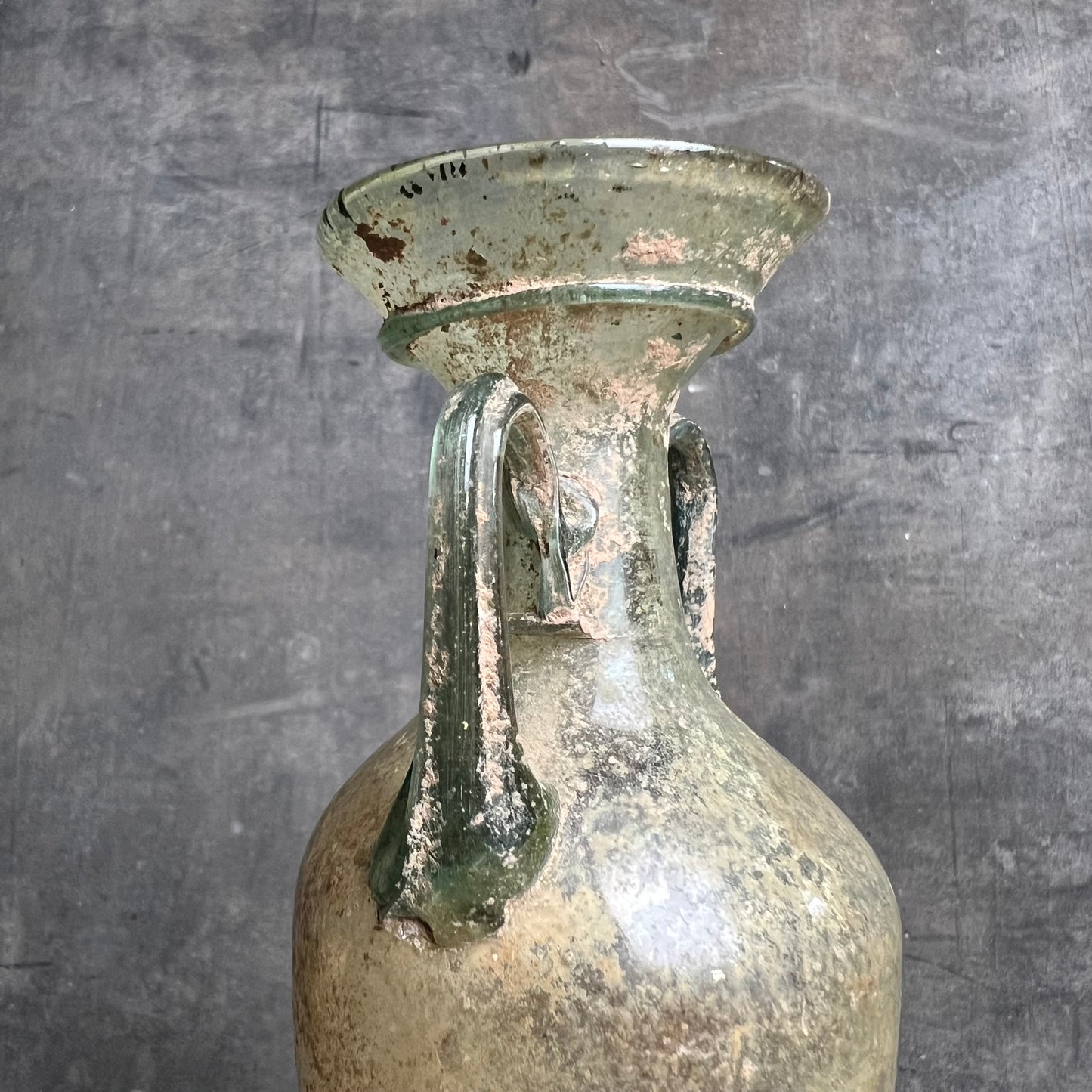 Pale Blue Green Glass Roman Amphora Bottle Circa 4th–5th century A.D.