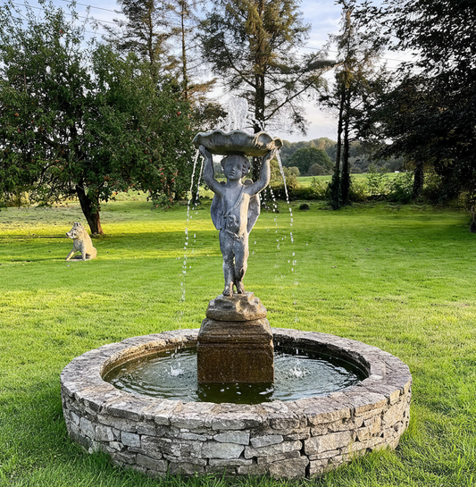 English Lead Cherub Fountain 20th Century