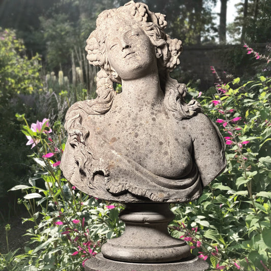 English Composite Stone Bust of Flora with Fluted Pedestal, Late 20th Century
