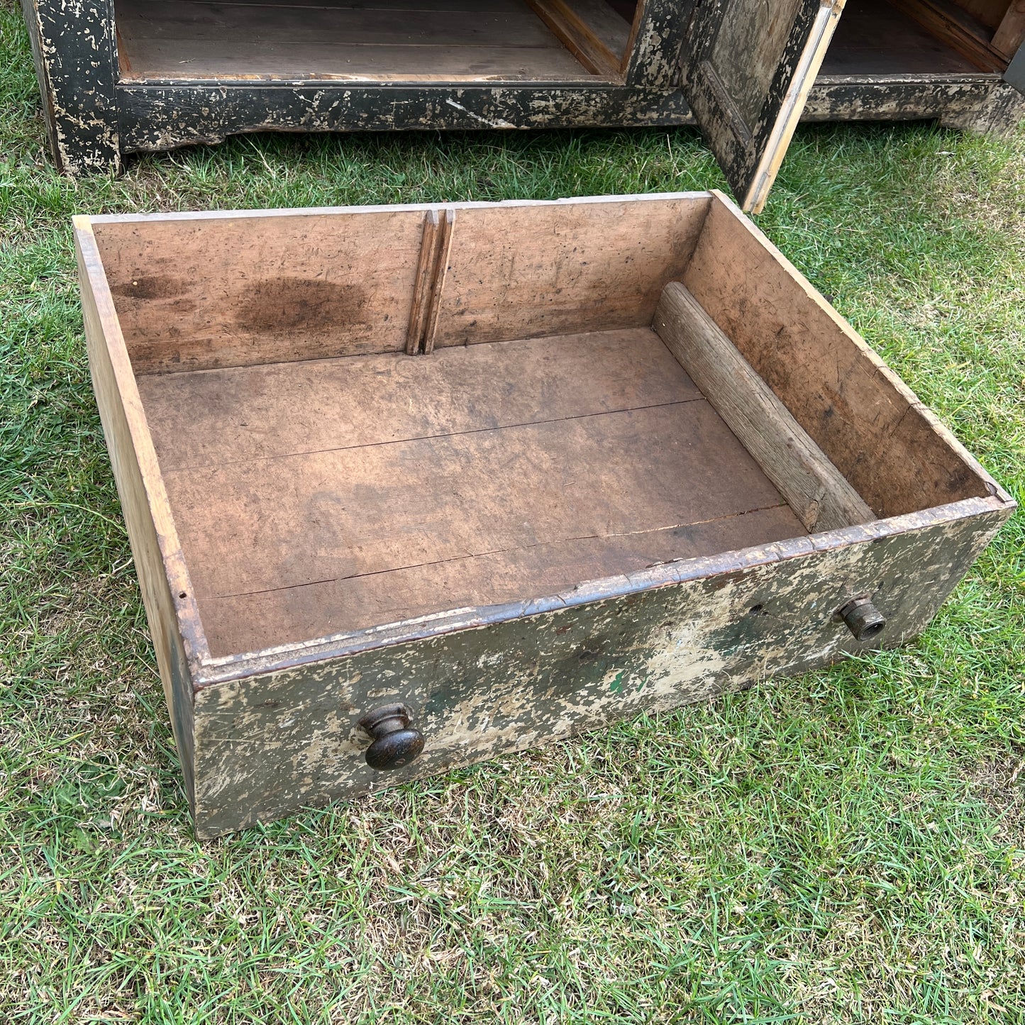 English Georgian Painted Pine Dresser Base from Grantley Hall, c.1760