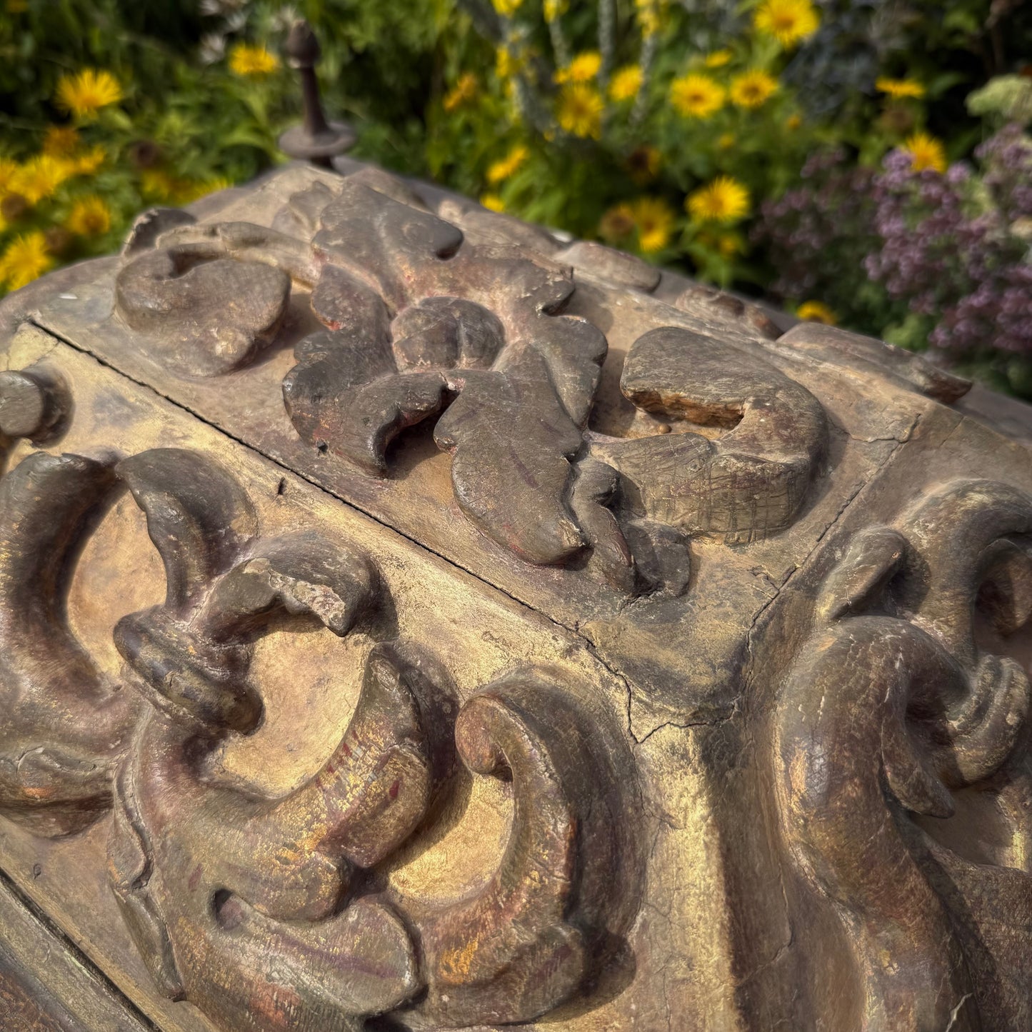 17th Century Italian Baroque Carved, Gilt & Polychrome Sarcophagus Form Reliquary Casket