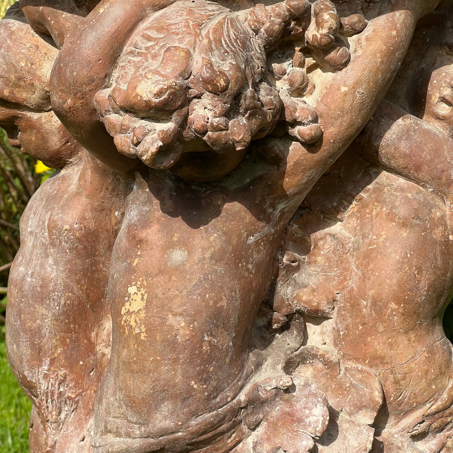 18th Century French Terracotta Putti Demi-Lune Table with Marble Top