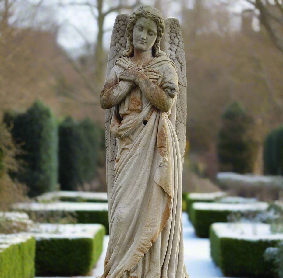 French Limestone Carved Angel Late 19th Century