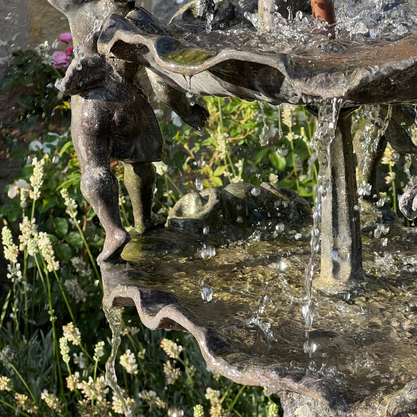 English Lead Garden Fountain with Cherub Figures, c.1920