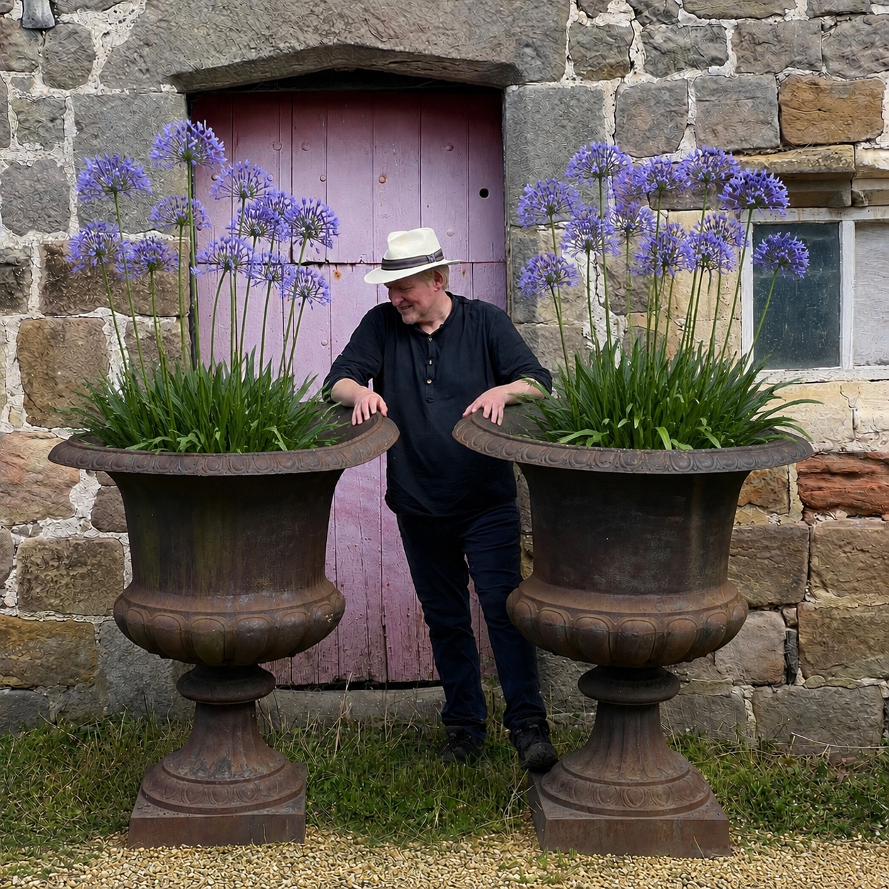 Monumental Pair of Cast Iron Campana Garden Urns, Late 20th Century