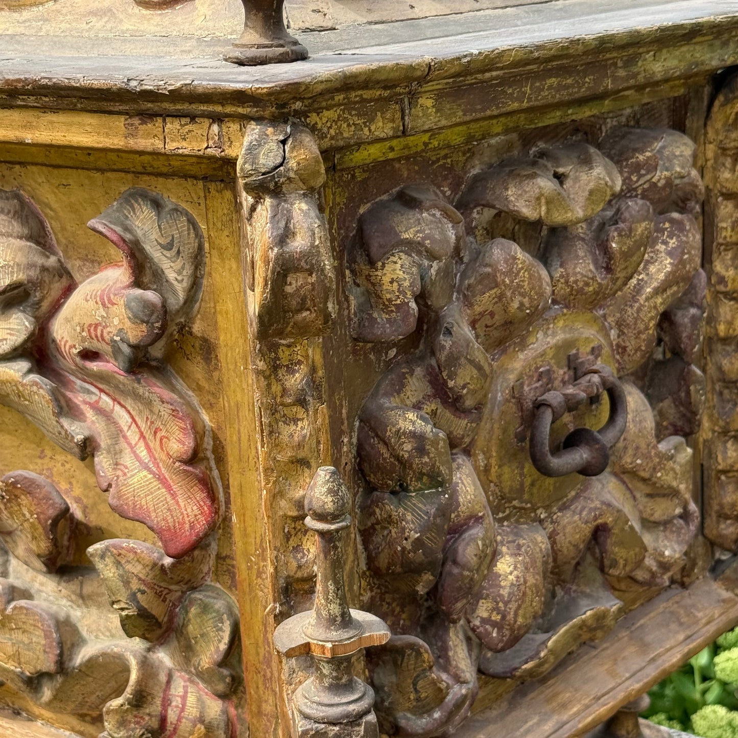 17th Century Italian Baroque Carved, Gilt & Polychrome Sarcophagus Form Reliquary Casket