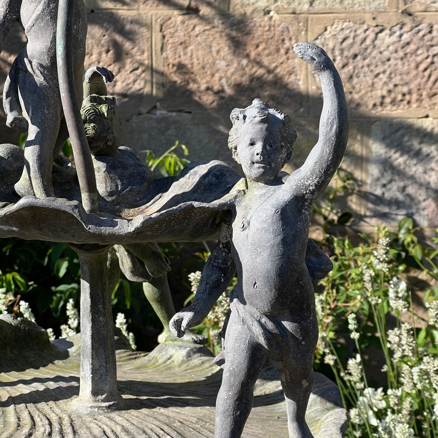 English Lead Garden Fountain with Cherub Figures, c.1920