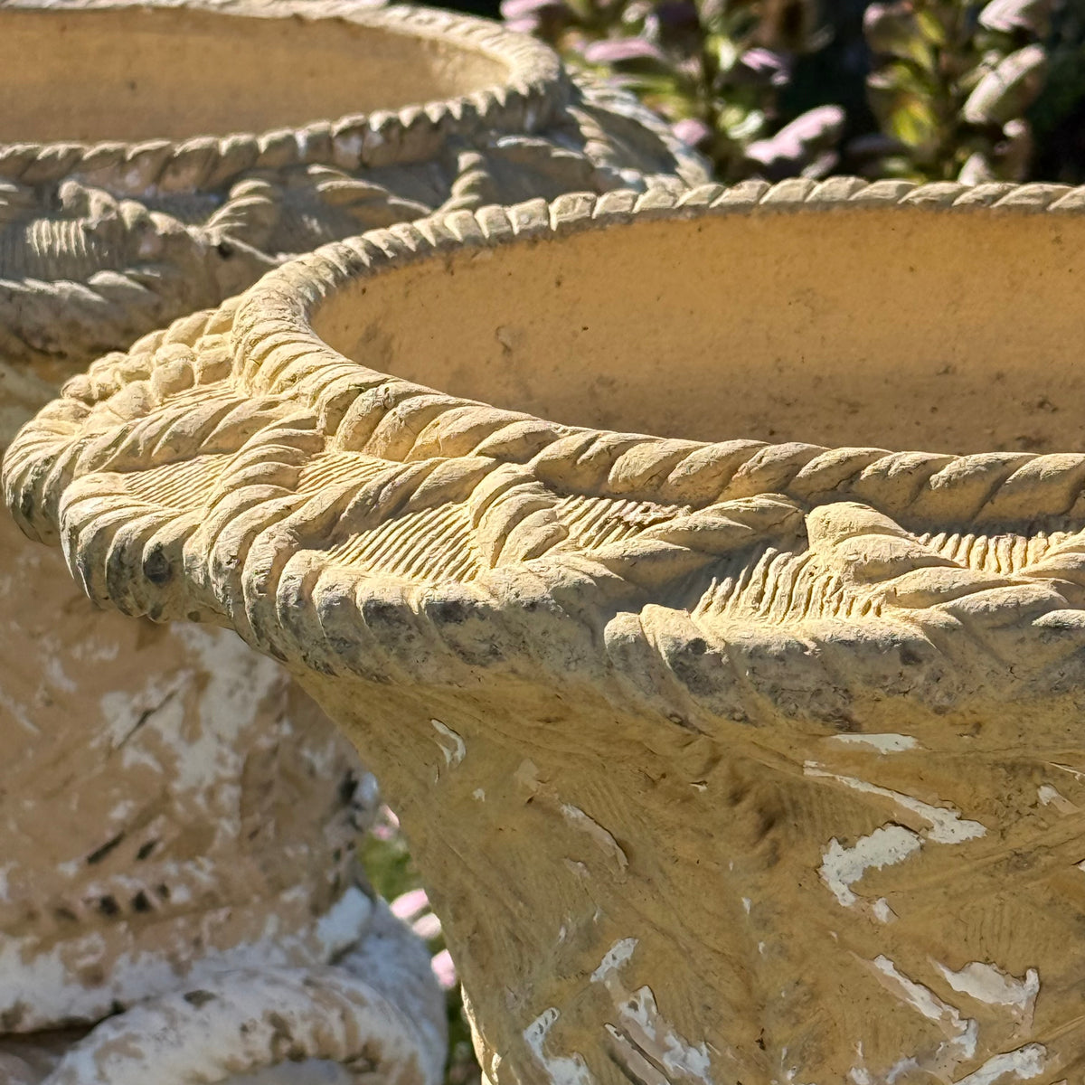 A Set of Four English Buff Terracotta Basket-Weave Garden Urns, c.1860–1880