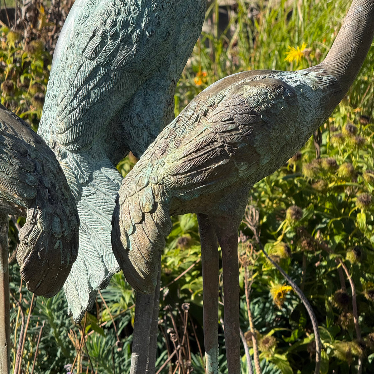 Set of Three Bronze Garden Cranes