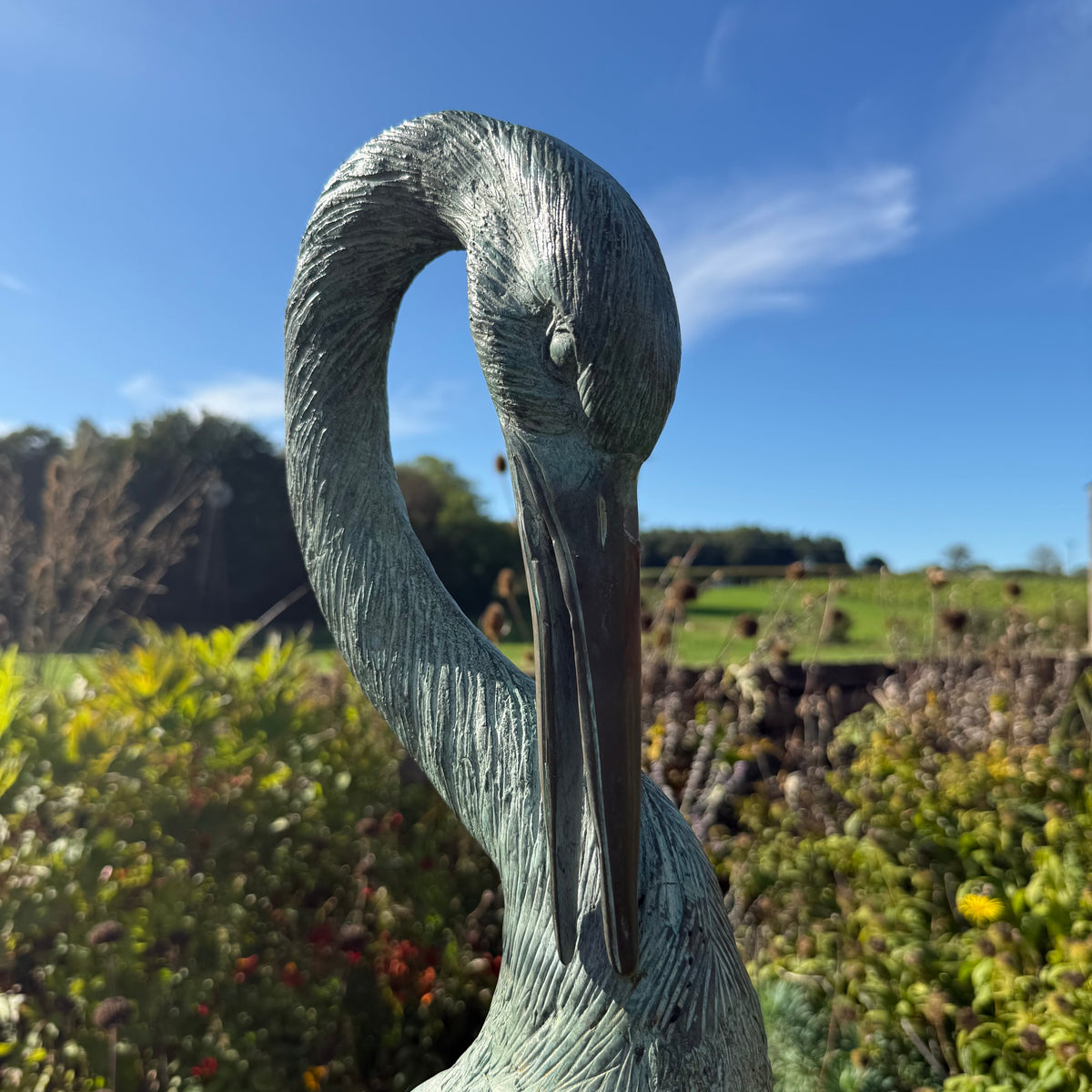 Set of Three Bronze Garden Cranes