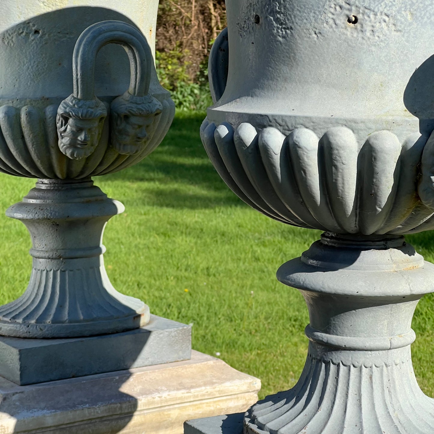 Grand Scale Pair of Handyside Campana Urns & Plinths c.1880
