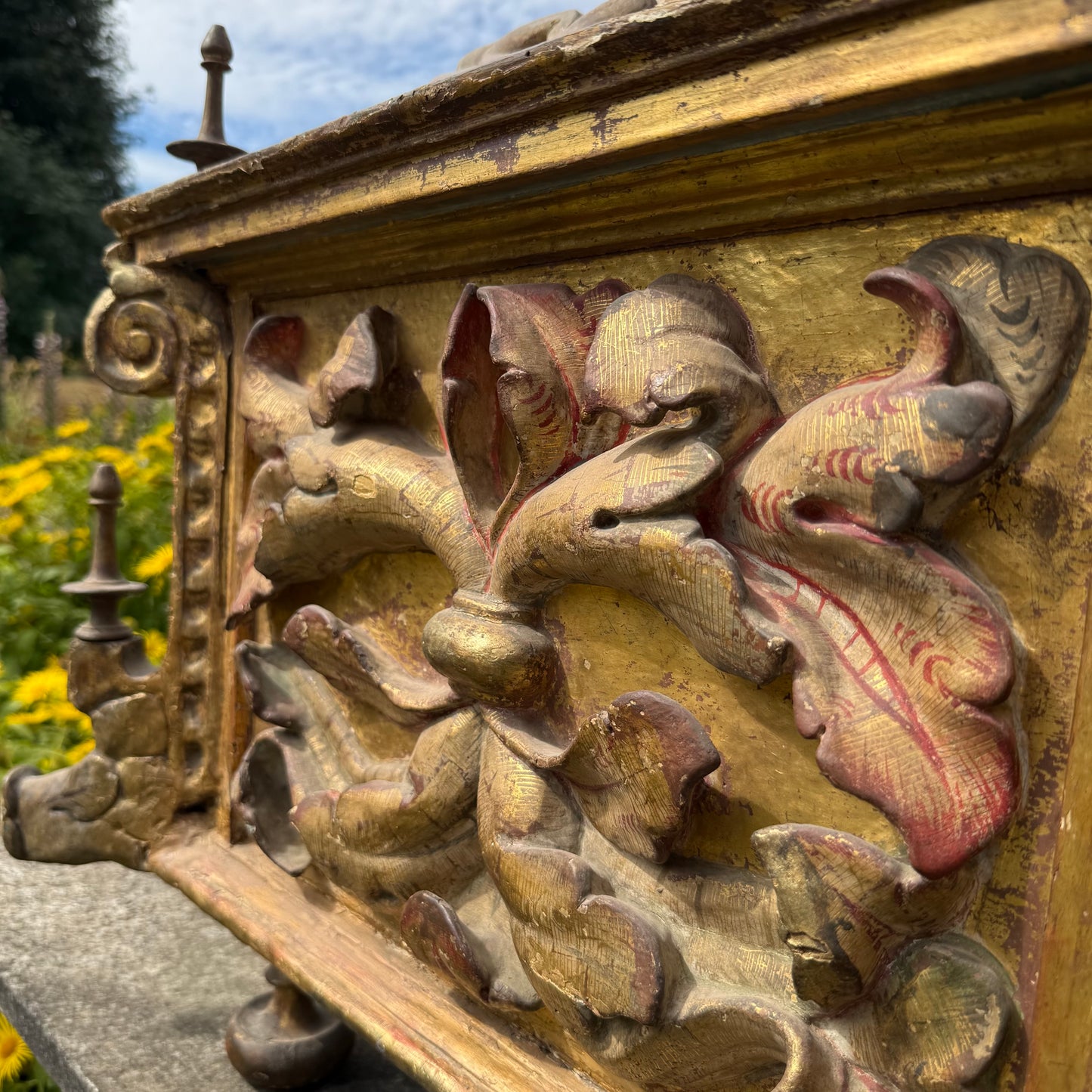 17th Century Italian Baroque Carved, Gilt & Polychrome Sarcophagus Form Reliquary Casket