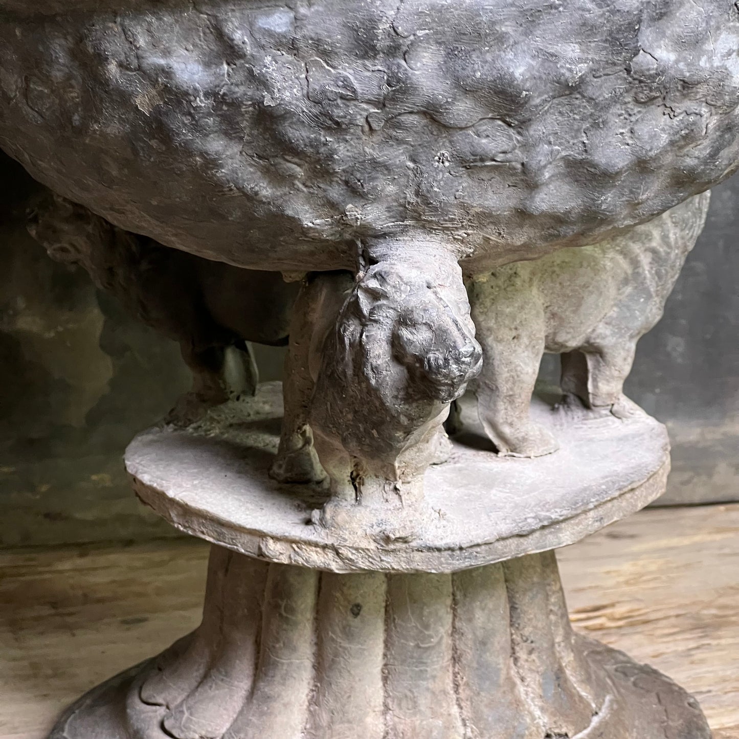 Pair of Georgian Lead Urns with Lion Supports, England c.1820