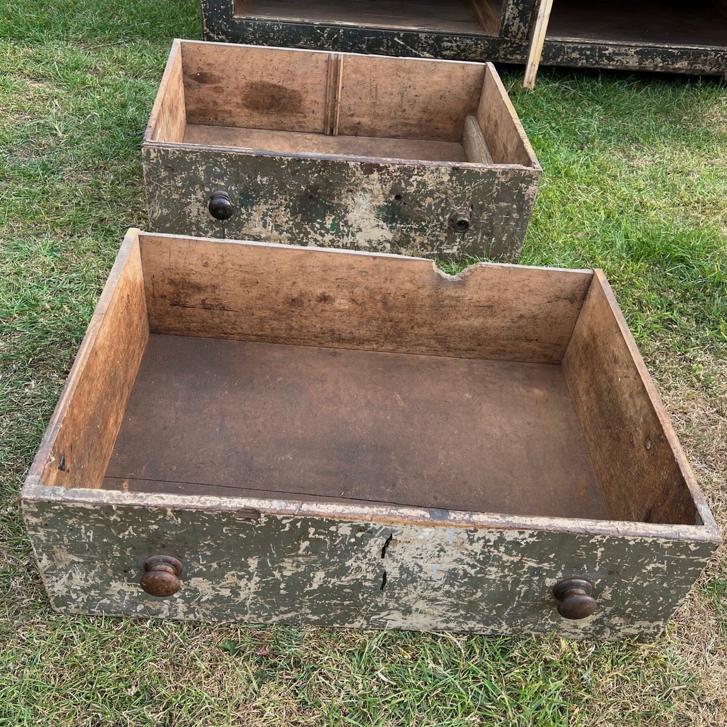 English Georgian Painted Pine Dresser Base from Grantley Hall, c.1760