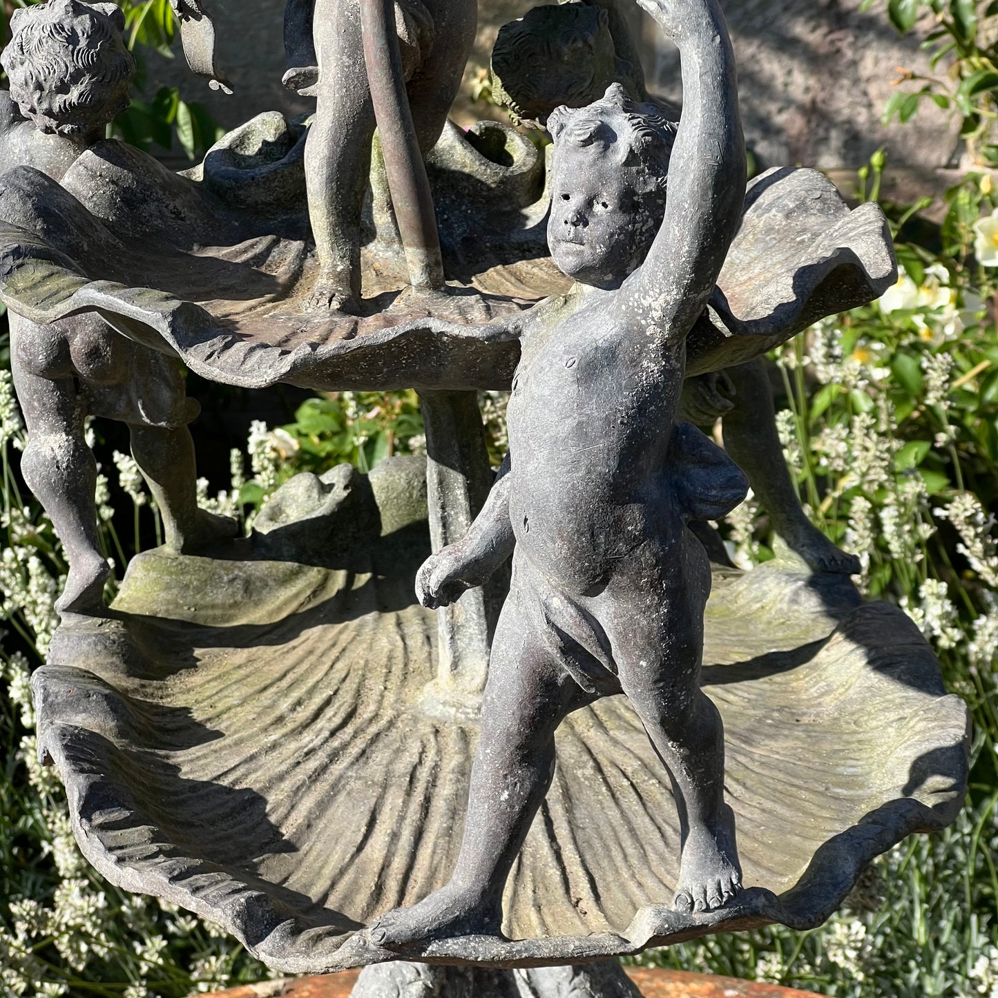 English Lead Garden Fountain with Cherub Figures, c.1920