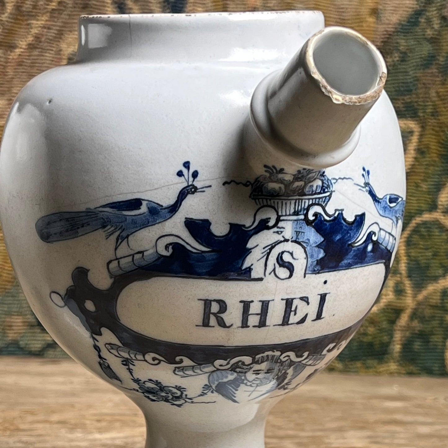 Pair of Dutch Delft Apothecary Syrup Jars, “Oxym. Simpl.” & “S. Rhei”, Mid-18th century (c.1730–1760)