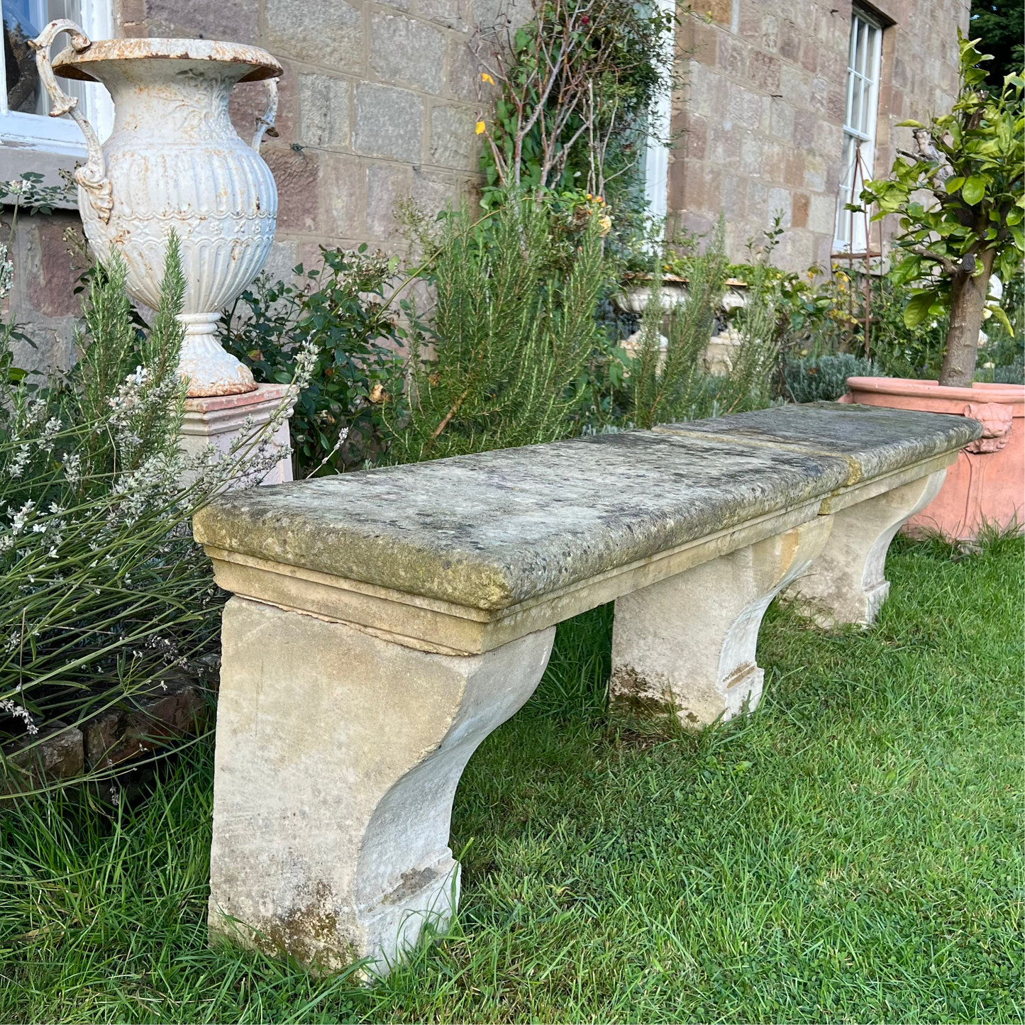 French Loire Valley Carved Stone Bench from Tudery Vineyard