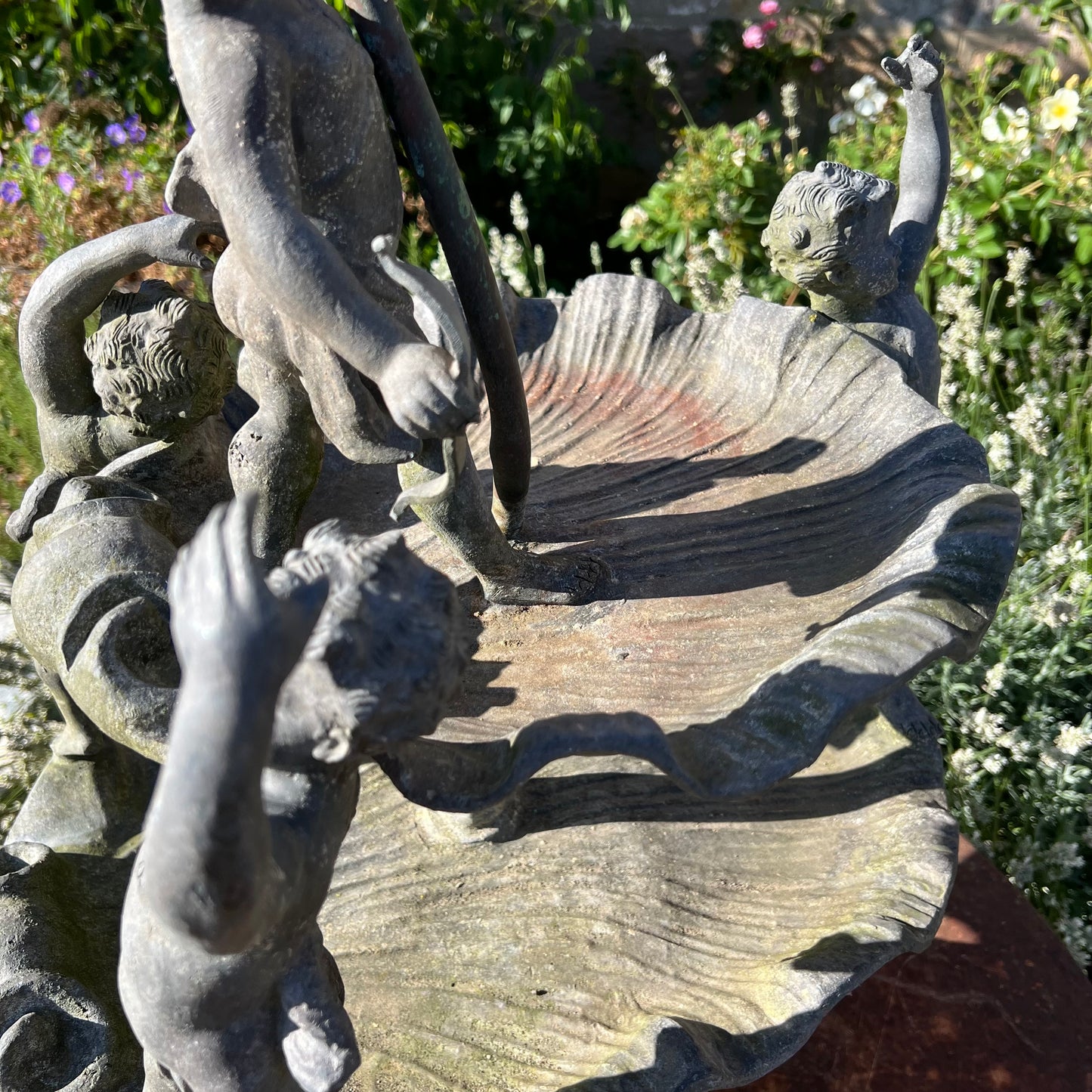 English Lead Garden Fountain with Cherub Figures, c.1920