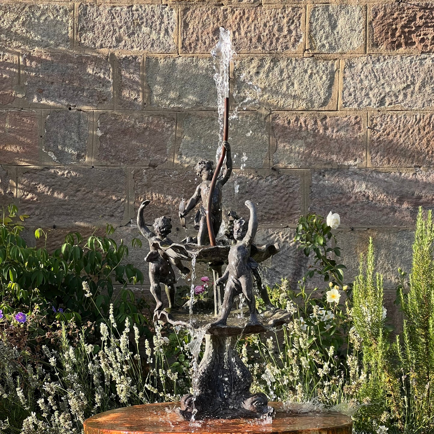 English Lead Garden Fountain with Cherub Figures, c.1920