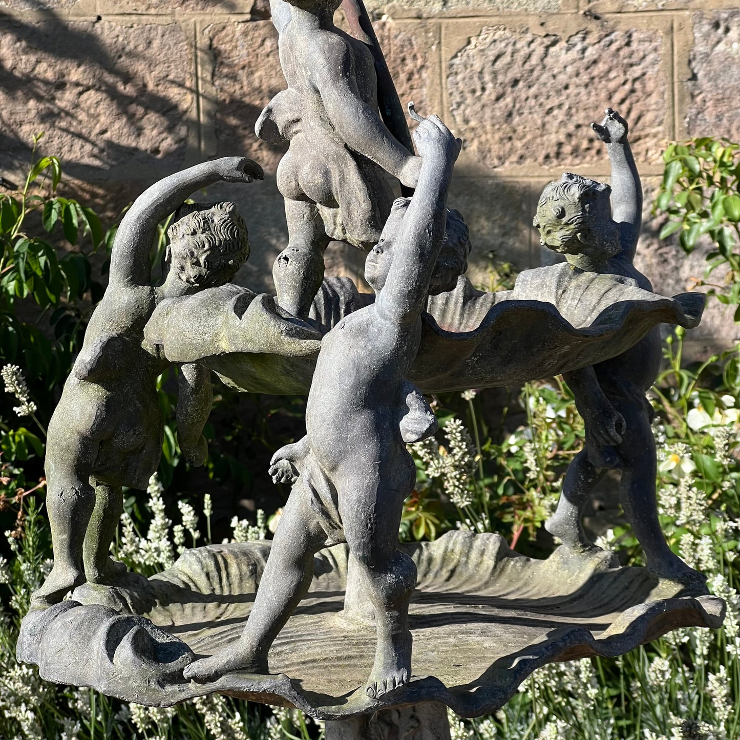 English Lead Garden Fountain with Cherub Figures, c.1920