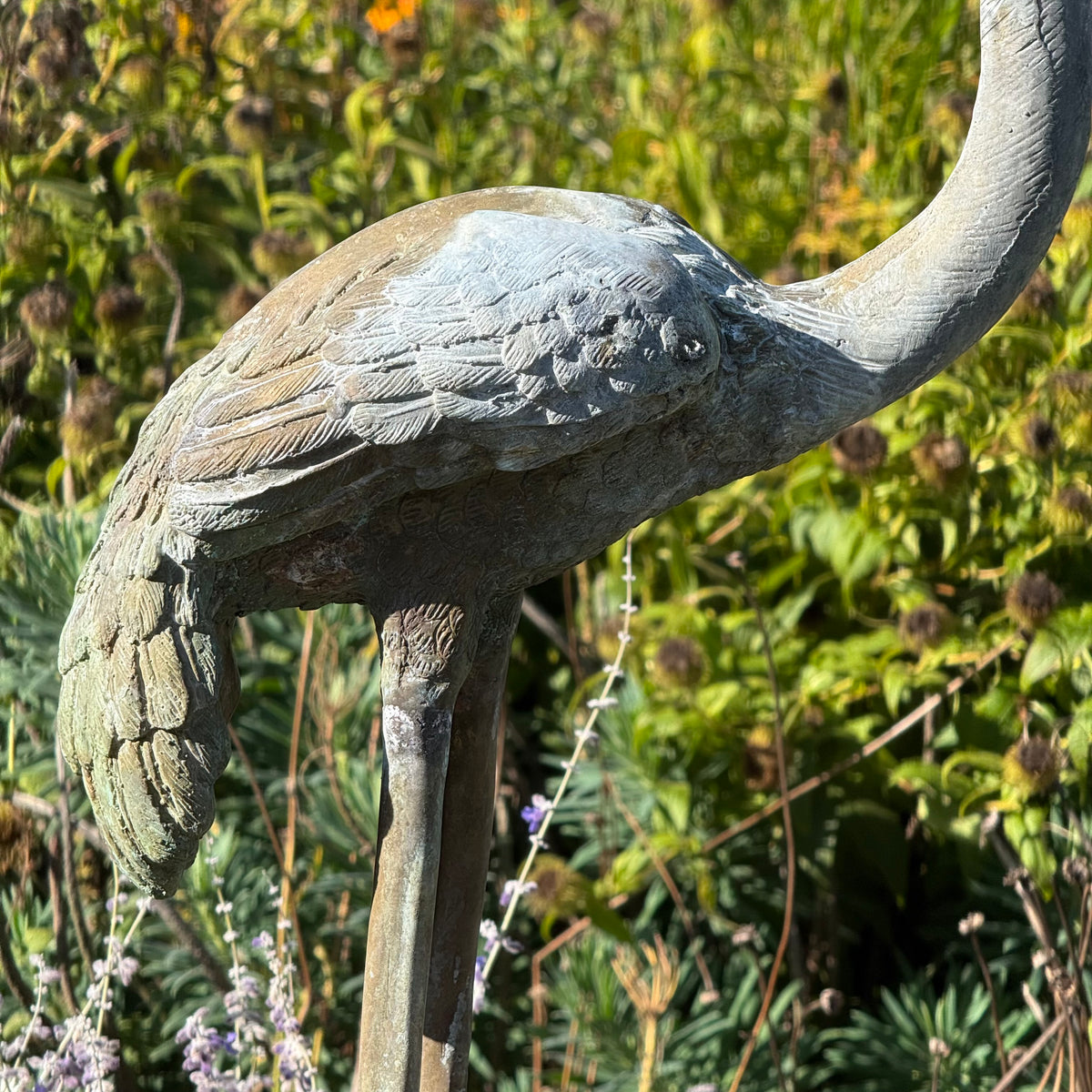 Set of Three Bronze Garden Cranes