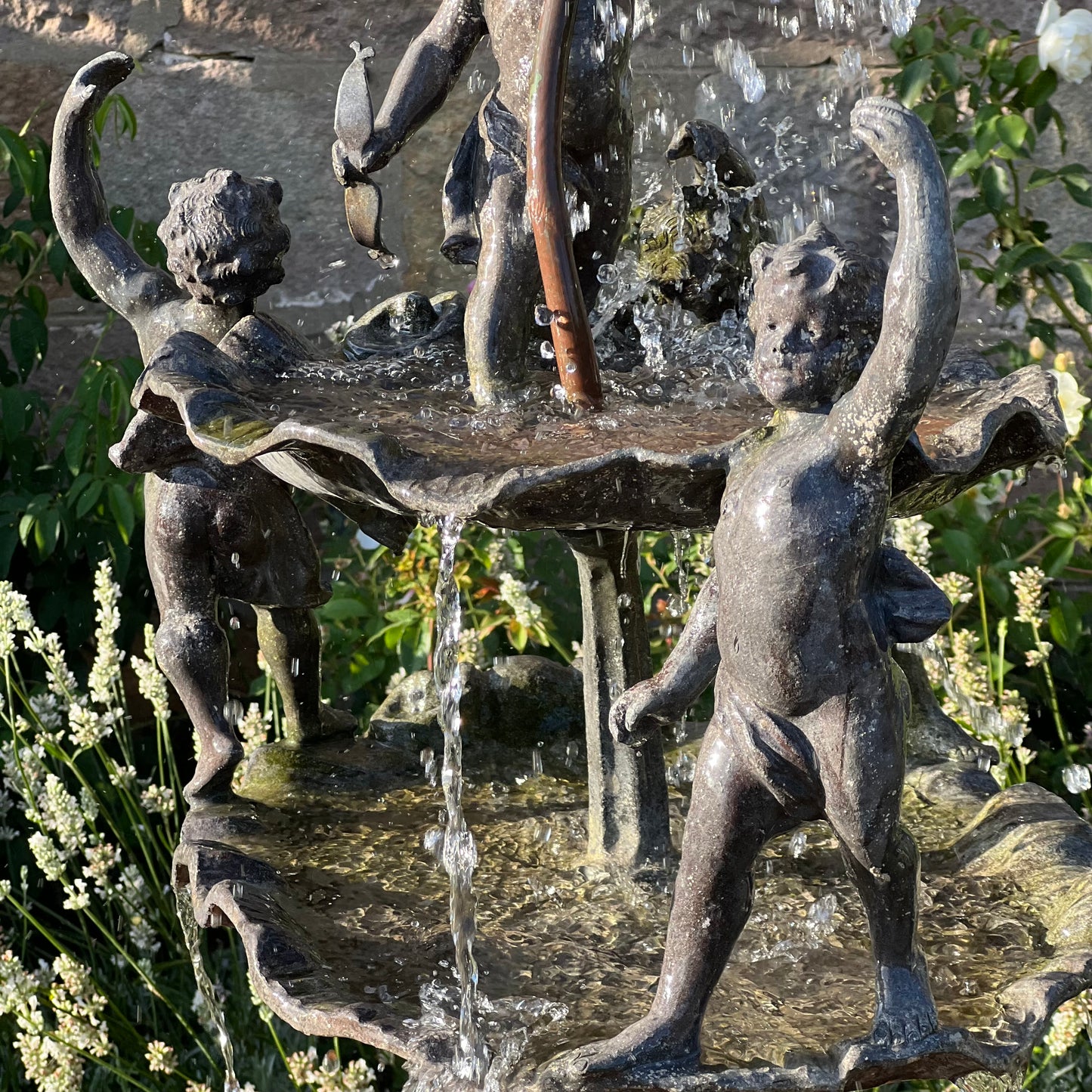 English Lead Garden Fountain with Cherub Figures, c.1920