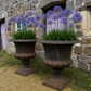 Monumental Pair of Cast Iron Campana Garden Urns, Late 20th Century