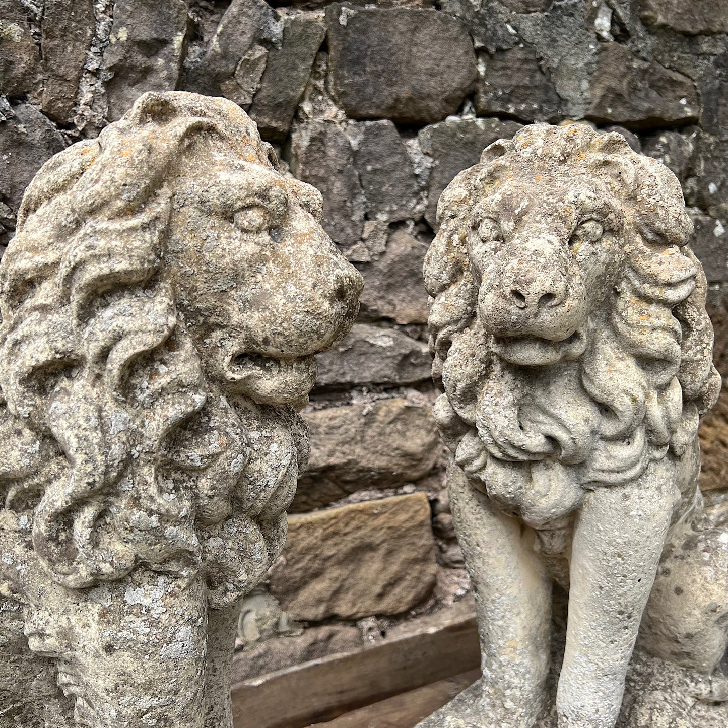 Stone Composite Lions Mid 20th Century