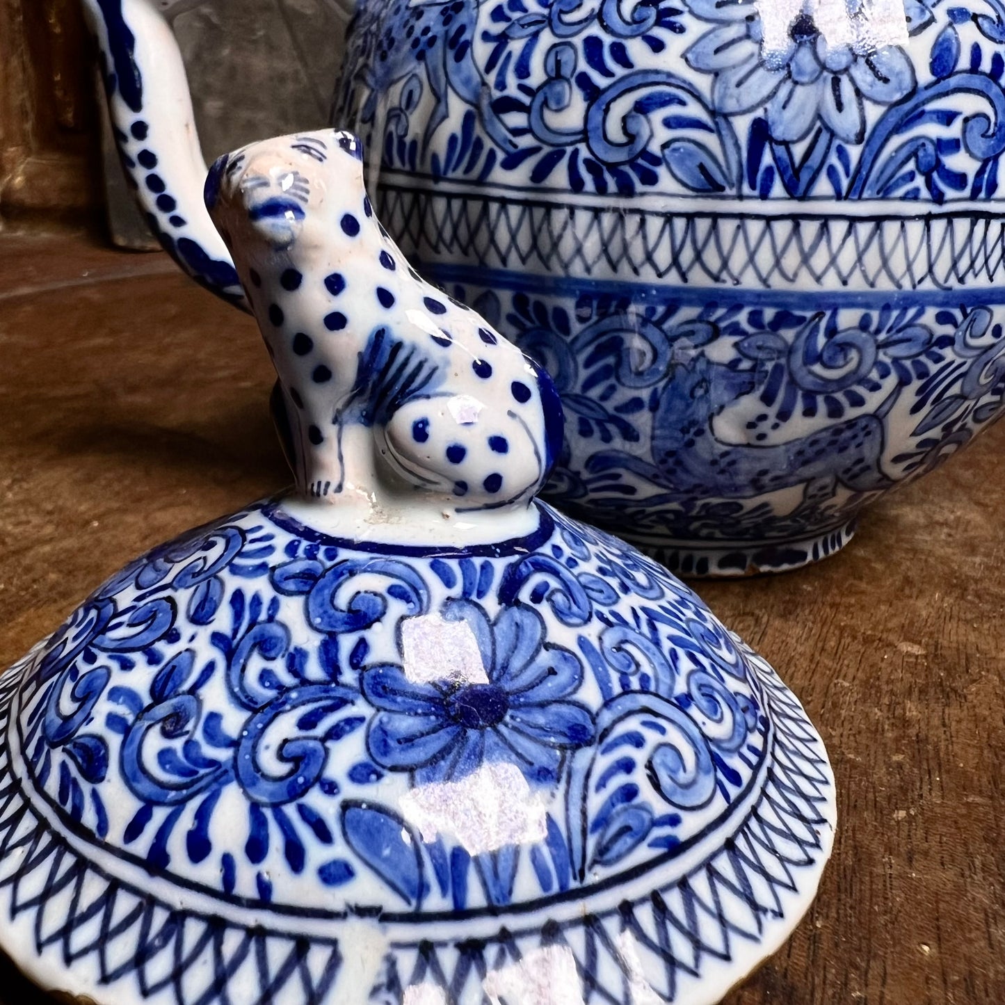 Early 18th-Century Delft Blue and White Teapot, Marked C B for Cornelis Brouwer, De Witte Ster, Delft, c.1725–1735