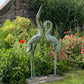 Pair of Meiji Style Bronze Garden Cranes with Fountain Spouts Mid 20th Century