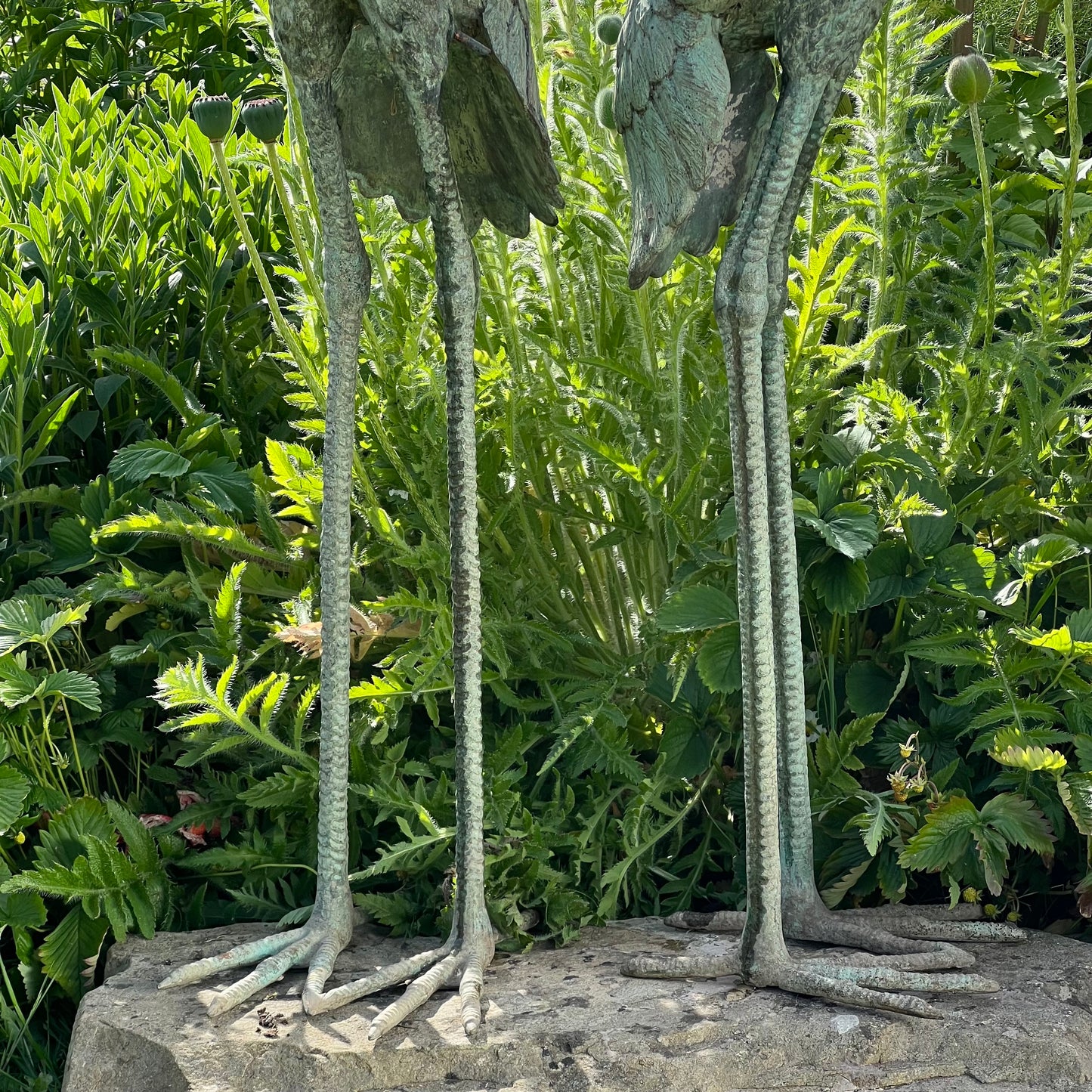 Pair of Meiji Style Bronze Garden Cranes with Fountain Spouts Mid 20th Century