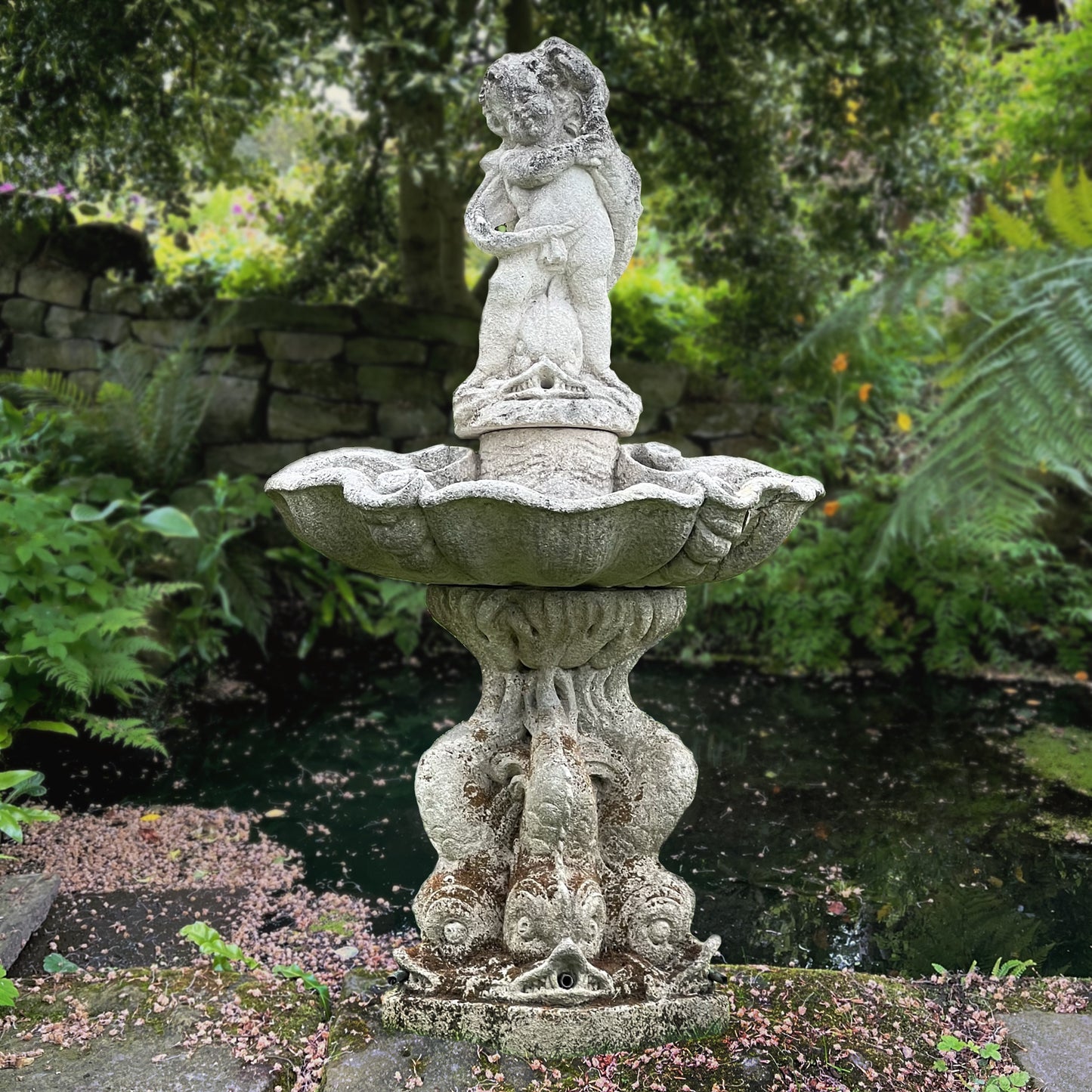 Italian Limestone Putti & Dolphin Fountain c.1700–1750