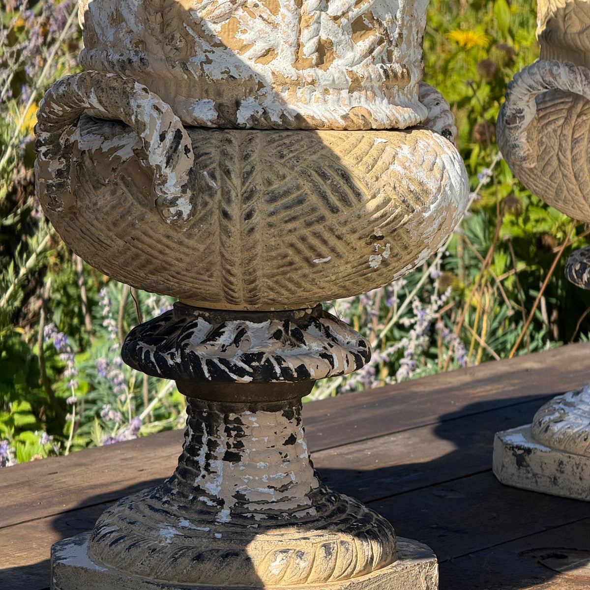 A Set of Four English Buff Terracotta Basket-Weave Garden Urns, c.1860–1880