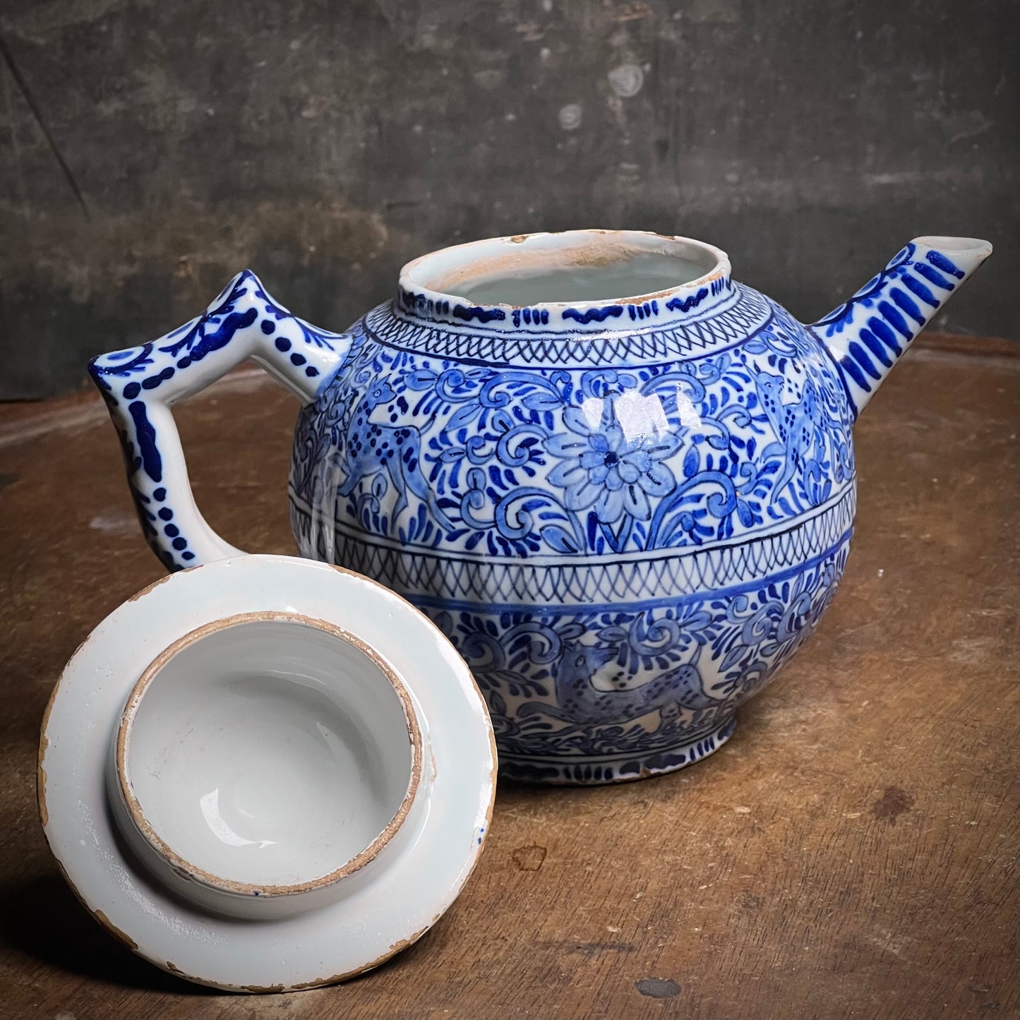Early 18th-Century Delft Blue and White Teapot, Marked C B for Cornelis Brouwer, De Witte Ster, Delft, c.1725–1735