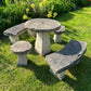 Vintage Composite Stone Garden Table, Bench & Stool Dining Set